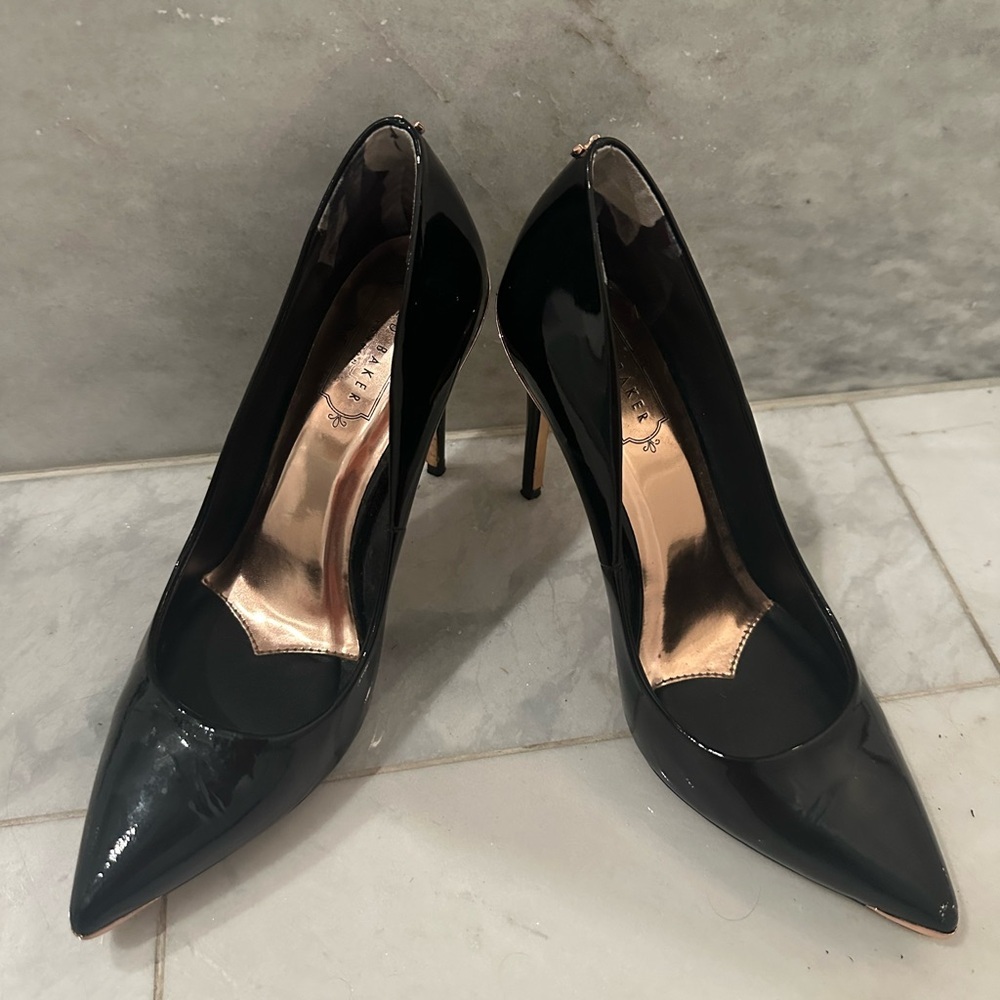 Ted Baker Black Patent Pointed Toe Stiletto Heels